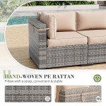 7-Piece Khaki Wicker Patio Sofa Set
