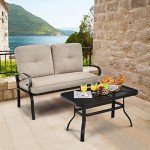 Tangkula Beige 2-Piece Patio Loveseat and Table Set