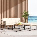 6-Piece Acacia Wood Patio Furniture Set with Cushions