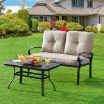 Tangkula Beige 2-Piece Patio Loveseat and Table Set