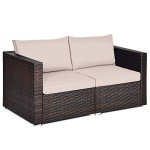 Tangkula Wicker Loveseat Sofa with Cushions