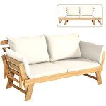 Tangkula Adjustable Acacia Wood Patio Sofa Bed