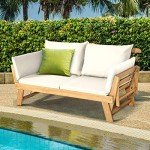Tangkula Adjustable Acacia Wood Patio Sofa Bed