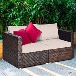 Tangkula Wicker Loveseat Sofa with Cushions