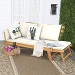 Tangkula Adjustable Acacia Wood Patio Sofa Bed