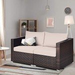 Tangkula Wicker Loveseat Sofa with Cushions