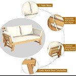 Tangkula Adjustable Acacia Wood Patio Sofa Bed