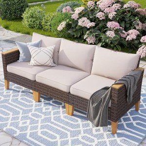 Oversized 3-Seater Outdoor Wicker Patio Couch