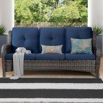 Navy Wicker 3-Seat Outdoor Patio Couch