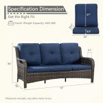 Navy Wicker 3-Seat Outdoor Patio Couch