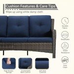 Navy Wicker 3-Seat Outdoor Patio Couch