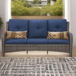 Navy Wicker 3-Seat Outdoor Patio Couch