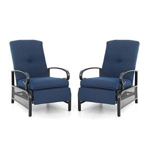 Navy Adjustable Outdoor Recliner Chairs Set of 2