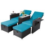 5-Piece Outdoor Wicker Lounge Set with Ottoman