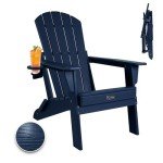 Navy Blue Folding Adirondack Chair with Cup Holder