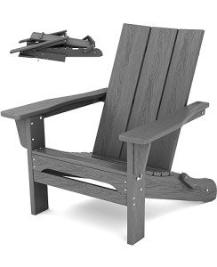 Oversized Gray Folding Adirondack Chair with Curved Backrest