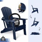 Navy Blue Folding Adirondack Chair with Cup Holder