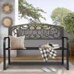 50'' Black Steel Patio Garden Bench