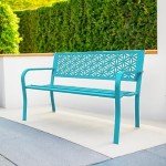 VINGLI 50" Floral Back Metal Outdoor Bench
