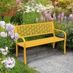 VINGLI 50" Floral Metal Outdoor Garden Bench