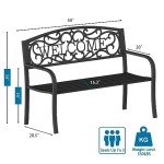 50'' Black Steel Patio Garden Bench
