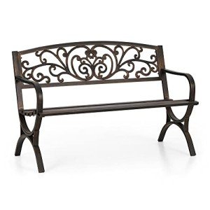 PHI VILLA 50-Inch Floral Design Garden Bench