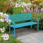VINGLI 50" Floral Back Metal Outdoor Bench