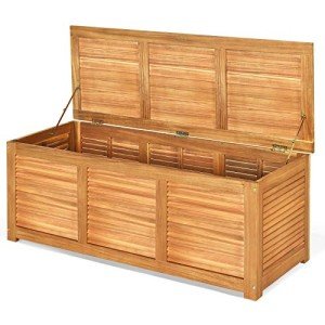 Tangkula 47 Gallon Acacia Wood Outdoor Storage Box