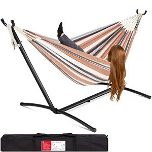 Double Hammock with Steel Stand for Two - Desert Stripes