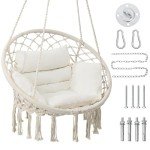 Beige Macrame Hammock Chair with Cushion