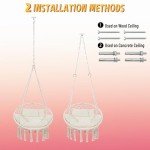 Beige Macrame Hammock Chair with Cushion