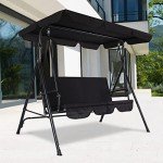 3-Seat Patio Swing Chair with Adjustable Canopy