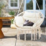 Beige Macrame Hammock Chair with Cushion