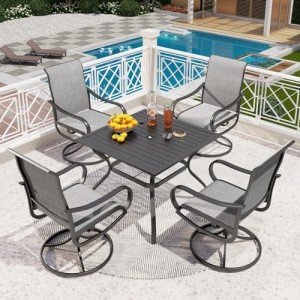 5-Piece Gray Patio Dining Set with Swivel Chairs