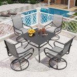 5-Piece Gray Patio Dining Set with Swivel Chairs