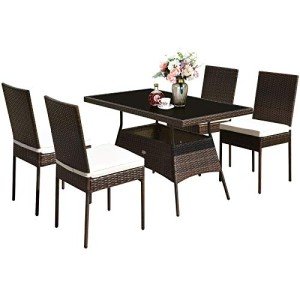 5-Piece Wicker Patio Dining Set with Cushions