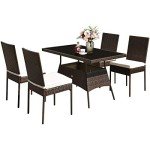 5-Piece Wicker Patio Dining Set with Cushions