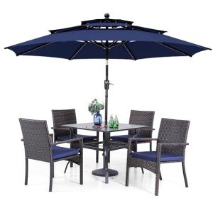 5-Piece Patio Dining Set with Umbrella and Chairs