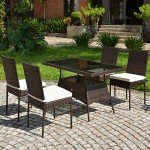 5-Piece Wicker Patio Dining Set with Cushions