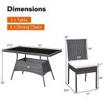 5-Piece Wicker Patio Dining Set with Cushions