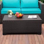 Rustic Brown Rattan Outdoor Storage Coffee Table