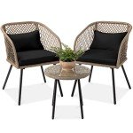 3-Piece Outdoor Wicker Bistro Set - Black