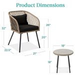 3-Piece Outdoor Wicker Bistro Set - Black