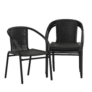 Set of 4 Black Rattan Outdoor Dining Chairs