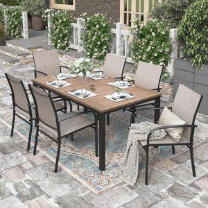 Outdoor Dining Set with 6 Chairs and Umbrella