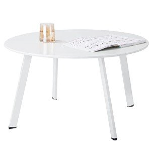 White Round Metal Patio Coffee Table, Weather Resistant