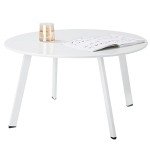 White Round Metal Patio Coffee Table, Weather Resistant