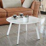 White Round Metal Patio Coffee Table, Weather Resistant