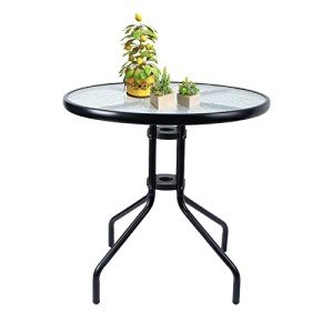 24" Round Outdoor Bistro Table with Glass Top