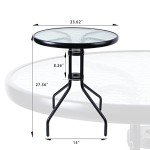 24" Round Outdoor Bistro Table with Glass Top